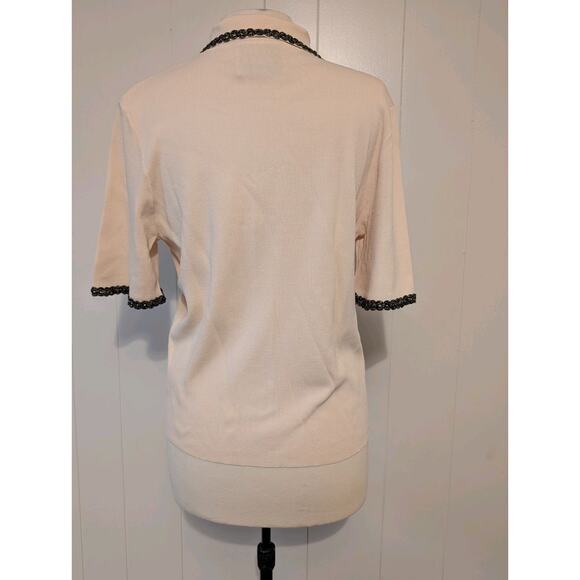 Alexia Armor Brianna Biege Women's V Neck Polo L Pointed Collar Short Slv Trim - Picture 4 of 14